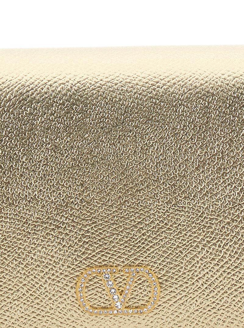 Valentino Garavani Metallic Leather Vlogo Clutch — Gold Calf