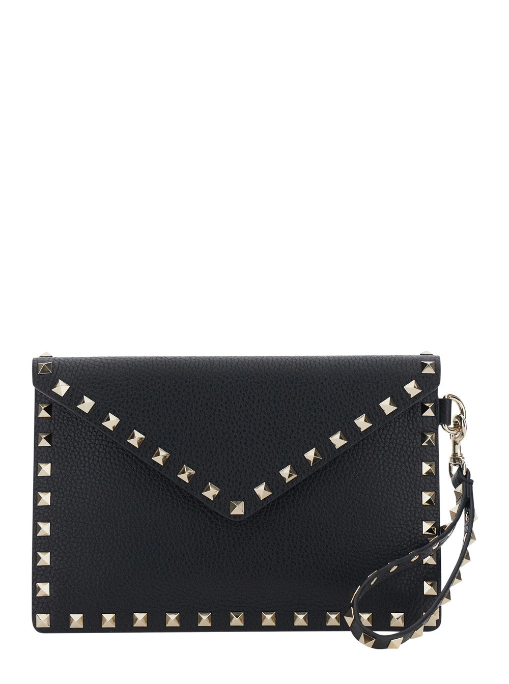Valentino Garavani Rockstud Clutch — Black Calf Leather