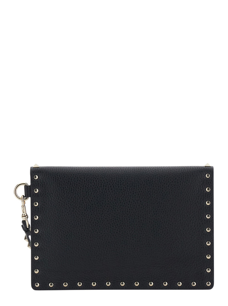 Valentino Garavani Rockstud Clutch — Black Calf Leather