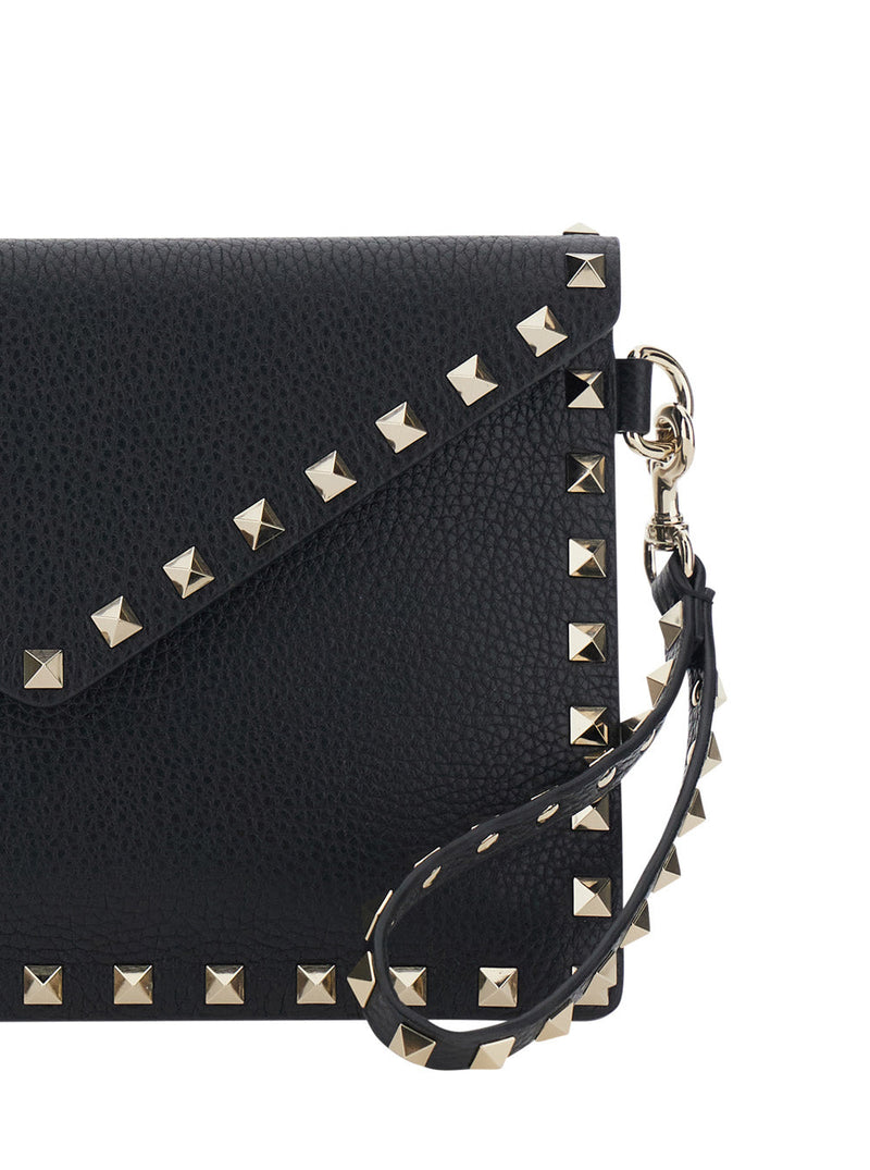 Valentino Garavani Rockstud Clutch — Black Calf Leather