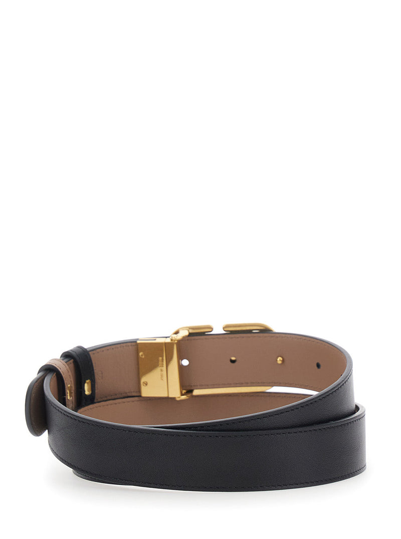 Valentino Garavani Reversible Calf Leather Belt — Black