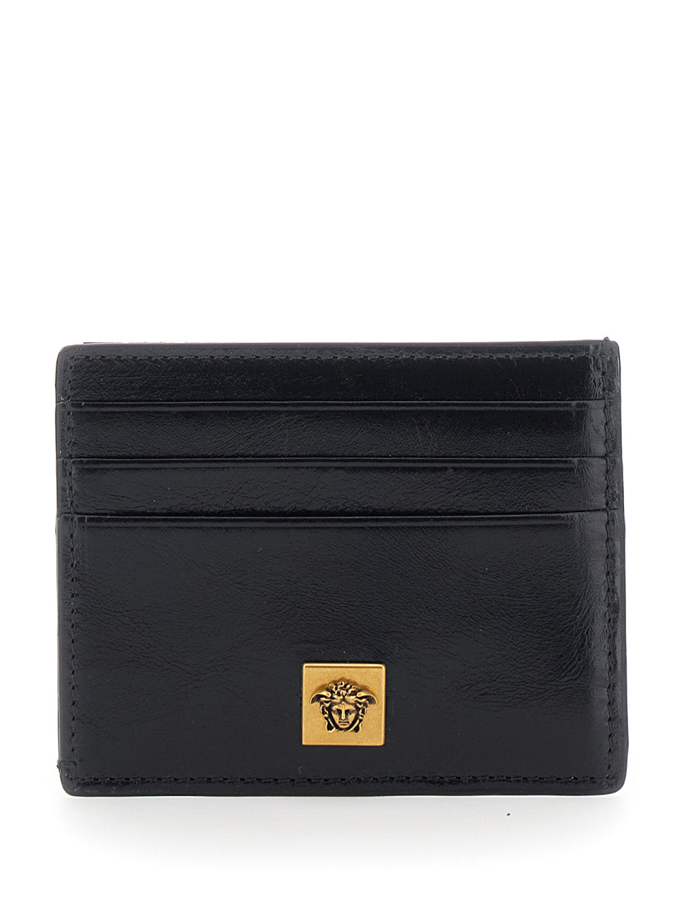 Versace Embossed Logo Lamb Leather Card Case — Black Cases