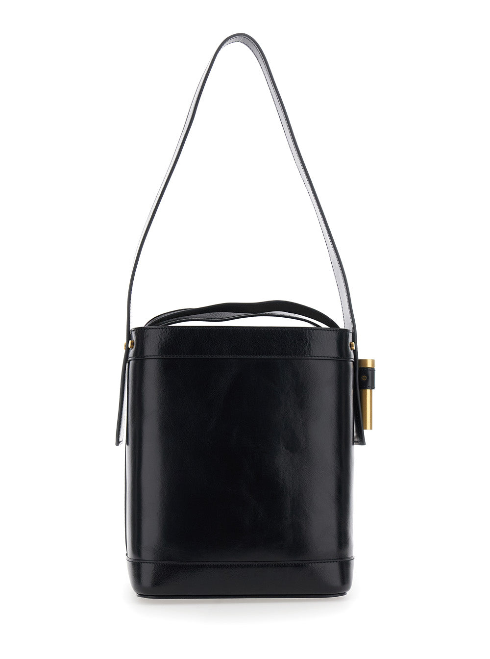 Versace Polished Leather Bucket Bag — Black