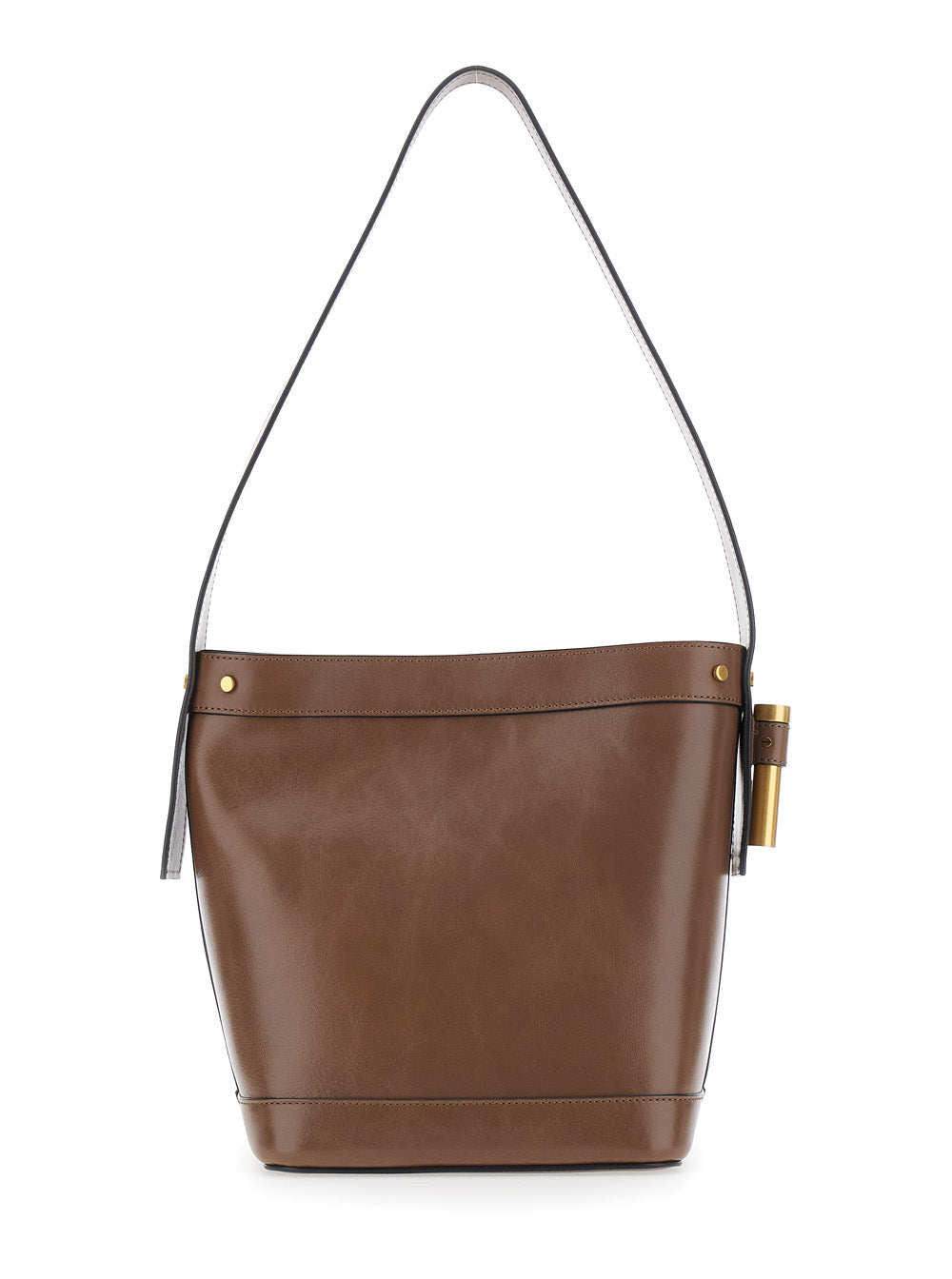 Versace Medusa Logo Leather Bucket Bag — Brown With Fabric Lining