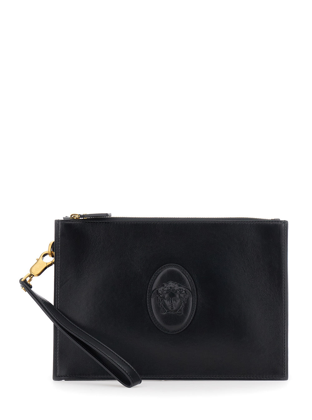 Versace Medusa-Emblem Lambskin Clutch — Black