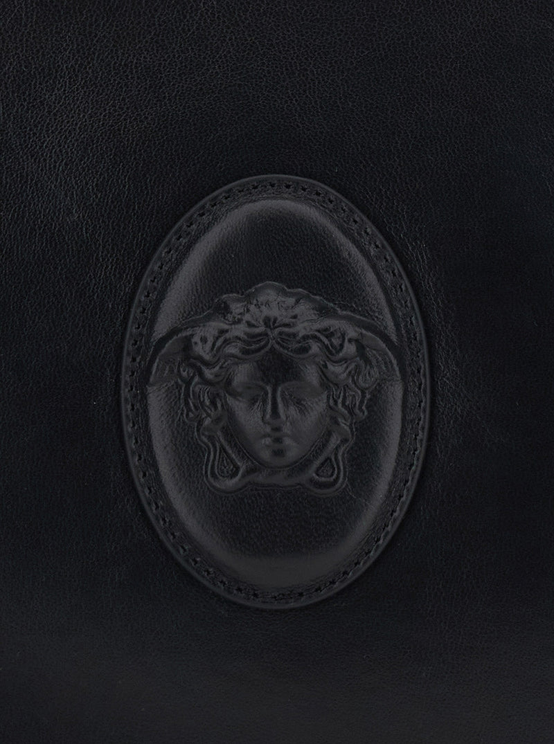 Versace Medusa-Emblem Lambskin Clutch — Black