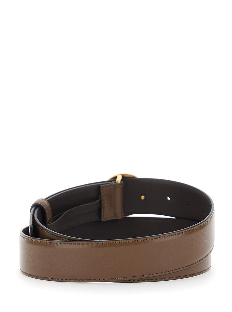 Versace Leather Belt With Medusa Buckle — Brown Calf