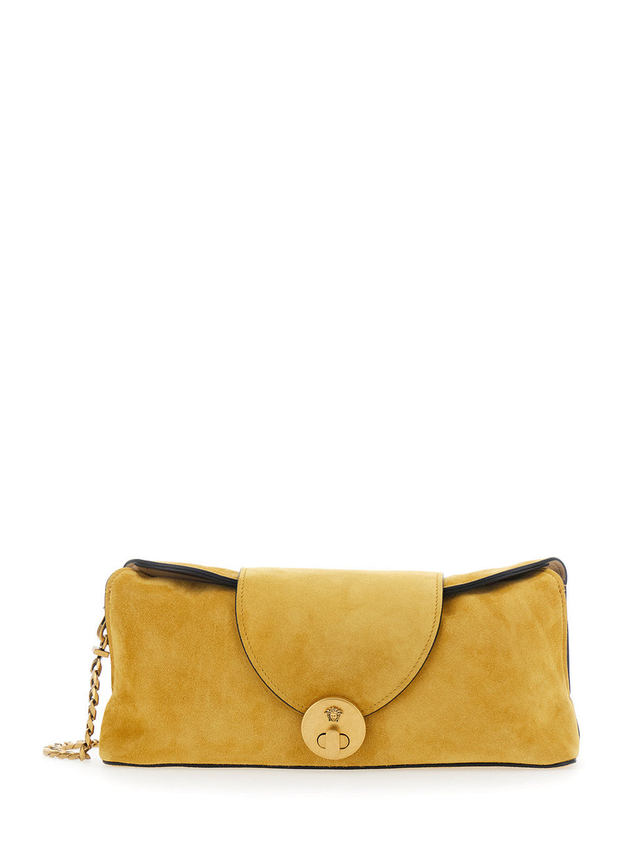 Versace Suede With Medusa Lock Shoulder Bag — Yellow Lamb