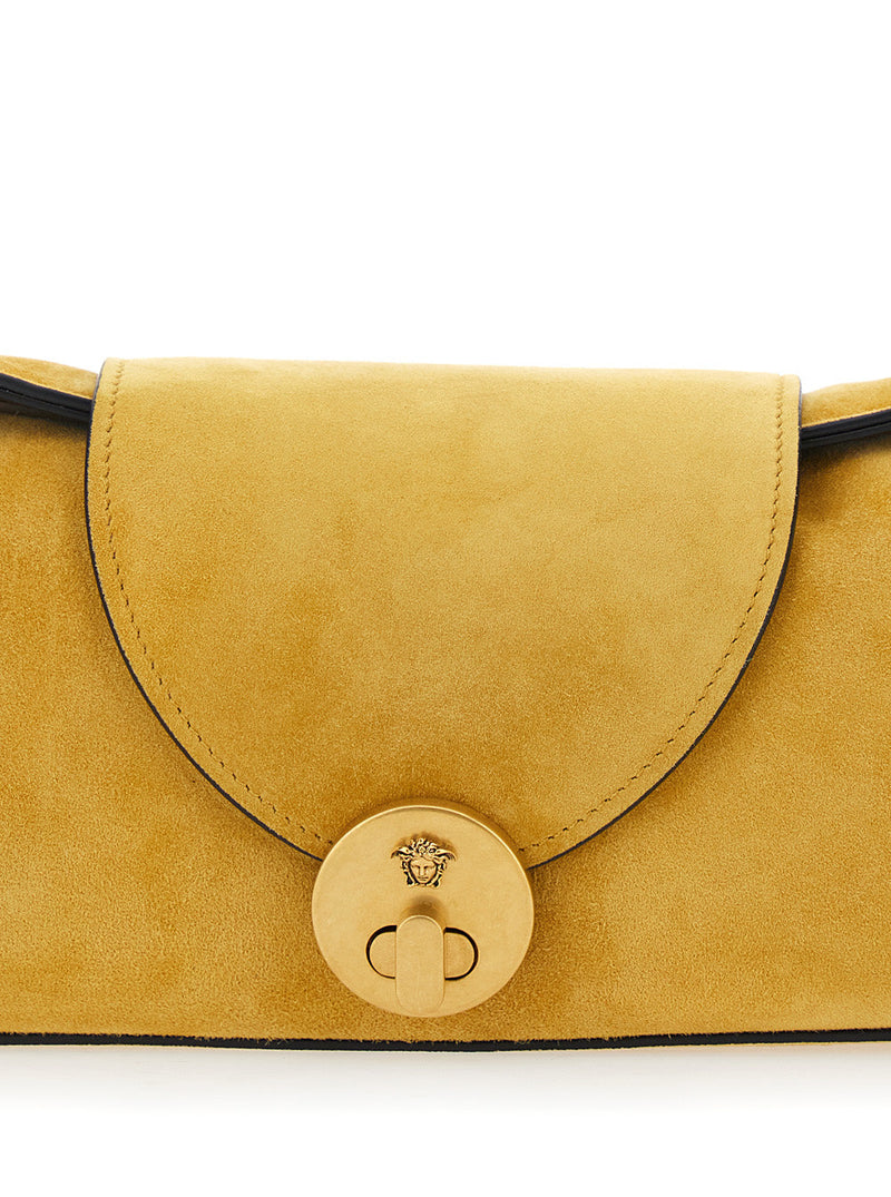 Versace Suede With Medusa Lock Shoulder Bag — Yellow Lamb