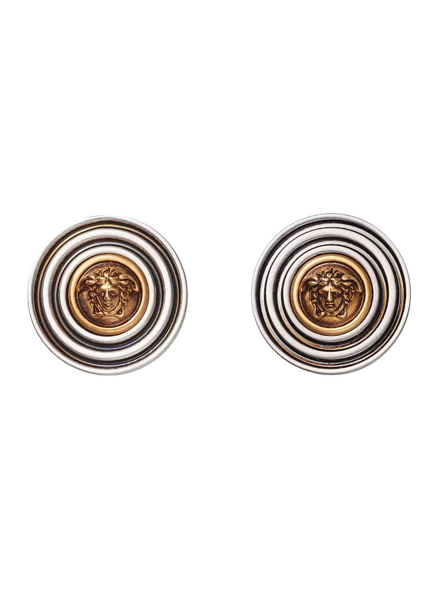 Versace Medusa Head Hoop Earrings — Silver Metal