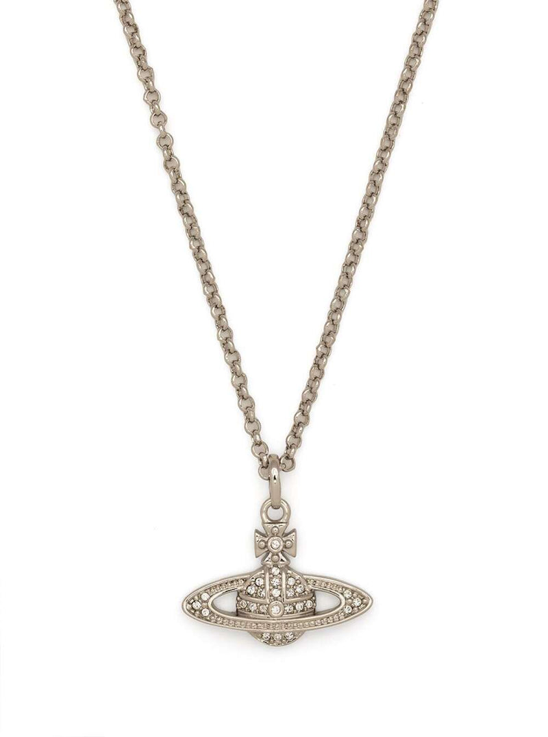 Vivienne Westwood Orb Pendant With Rhinestones Necklace — Silver Brass Necklaces