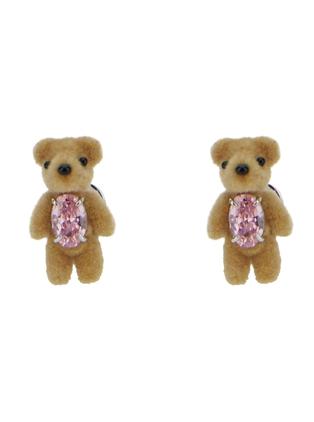 Yvmin Flocked Bear Earrings — Beige Fabric With Finish