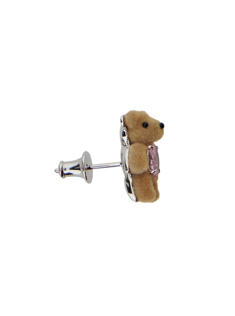 Yvmin Flocked Bear Earrings — Beige Fabric With Finish