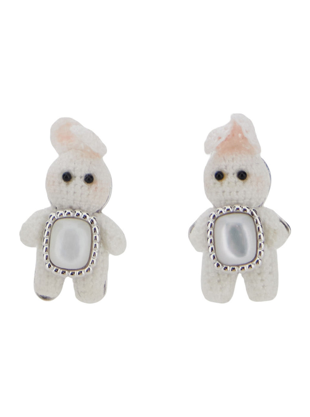 Yvmin Earrings — White Fabric With Mother-of-pearl