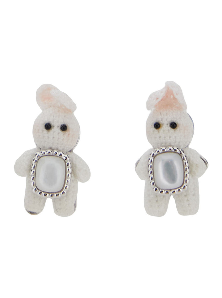 Yvmin Earrings — White Fabric With Mother-of-pearl