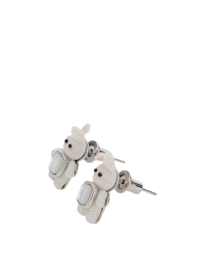 Yvmin Earrings — White Fabric With Mother-of-pearl