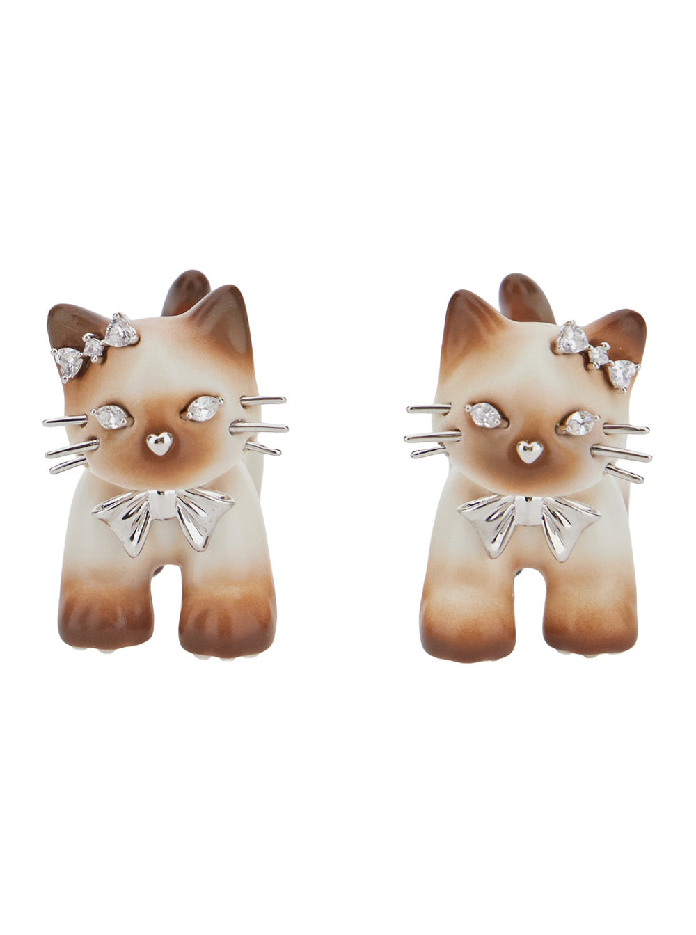 Yvmin Split Kitten Earrings — Brown Fabric