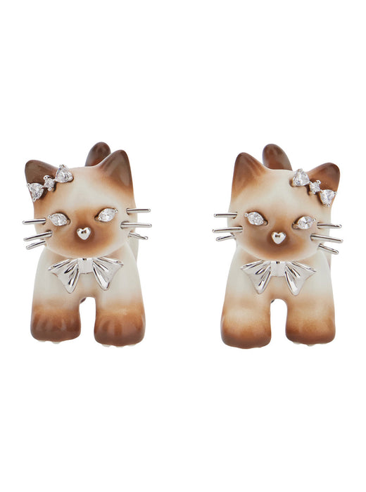 Yvmin Split Kitten Earrings — Brown Fabric