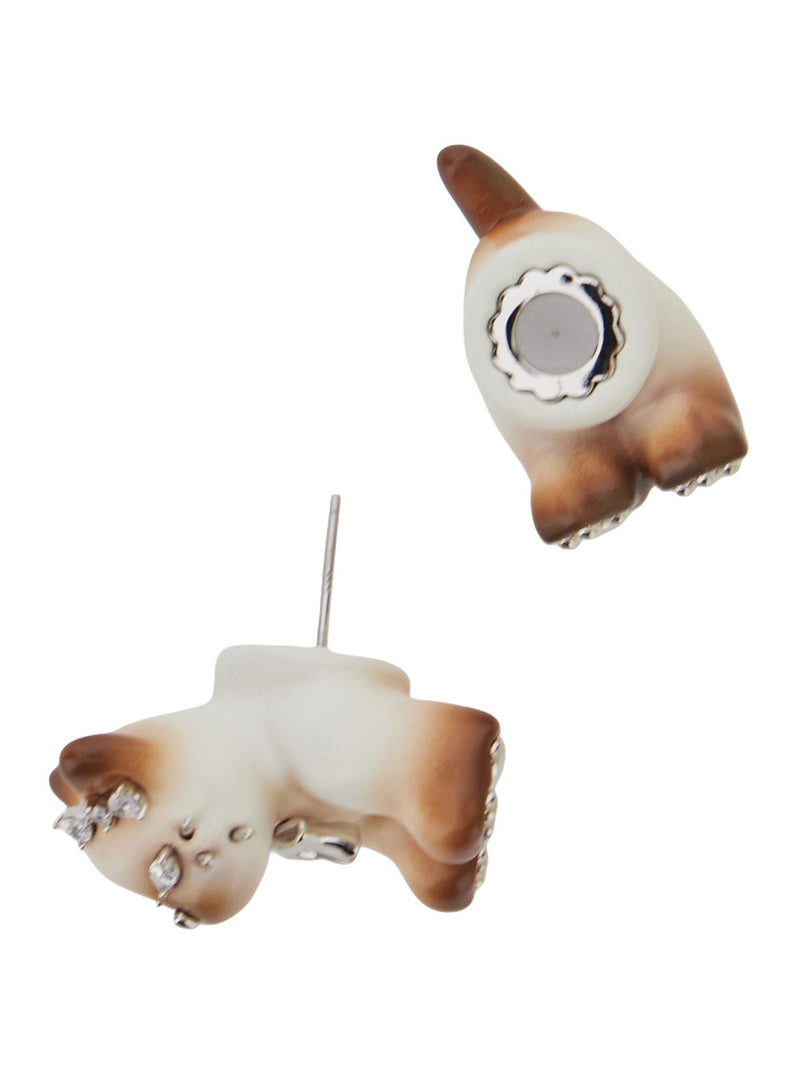 Yvmin Split Kitten Earrings — Brown Fabric