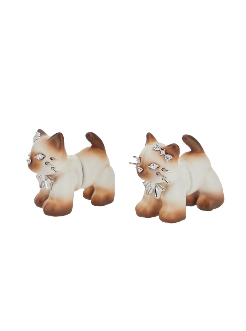 Yvmin Split Kitten Earrings — Brown Fabric