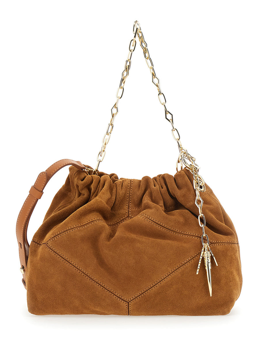 Ba&sh Quilted Suede Shoulder Bag — Beige