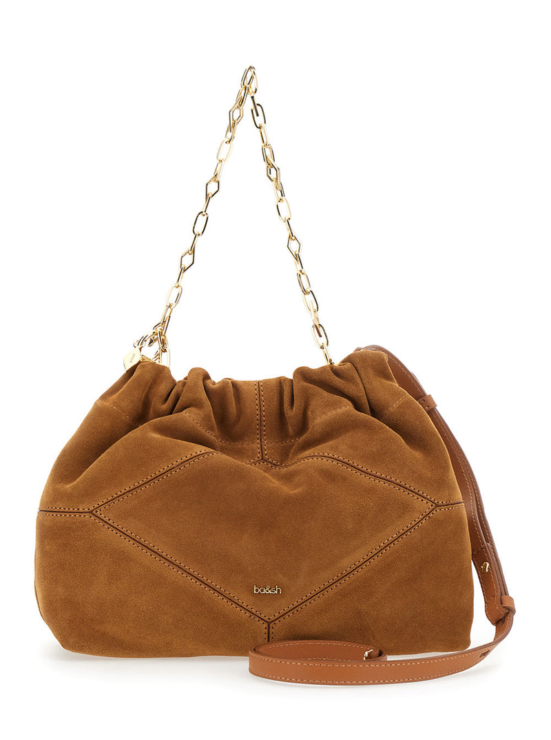 Ba&sh Quilted Suede Shoulder Bag — Beige
