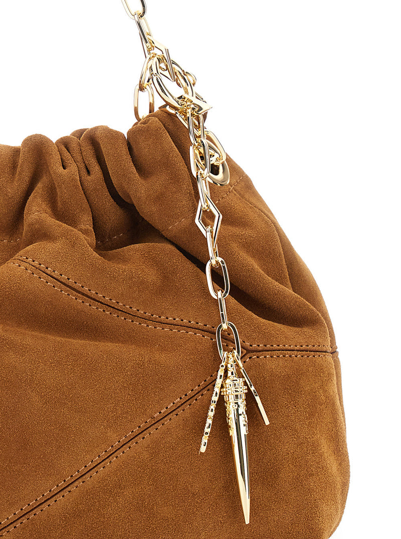 Ba&sh Quilted Suede Shoulder Bag — Beige