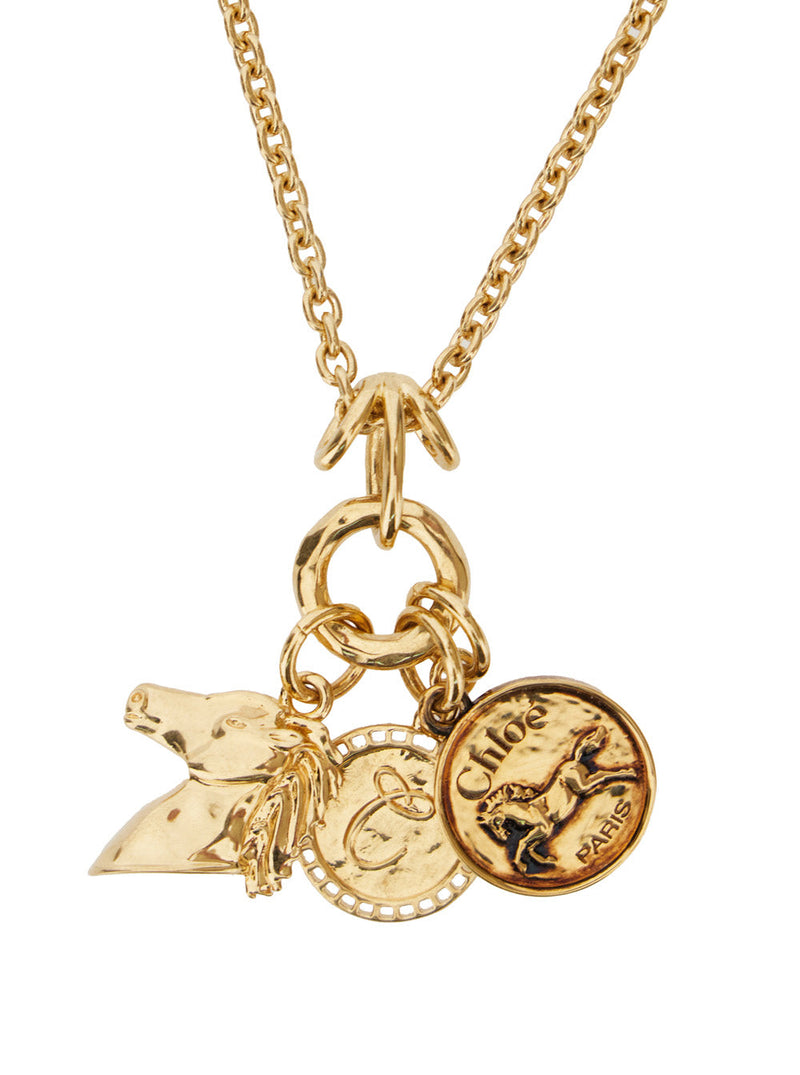Chloé Three-Charm Chain Necklace — Gold Brass With Gold-coloured Logo Necklaces