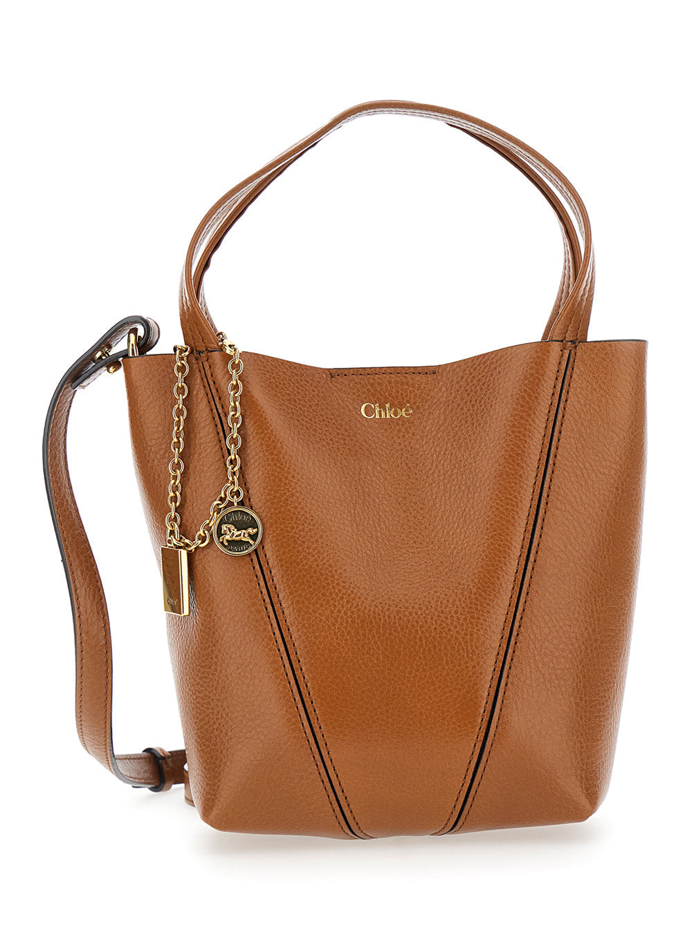 Chloé Spin Shoulder Bag — Brown Leather