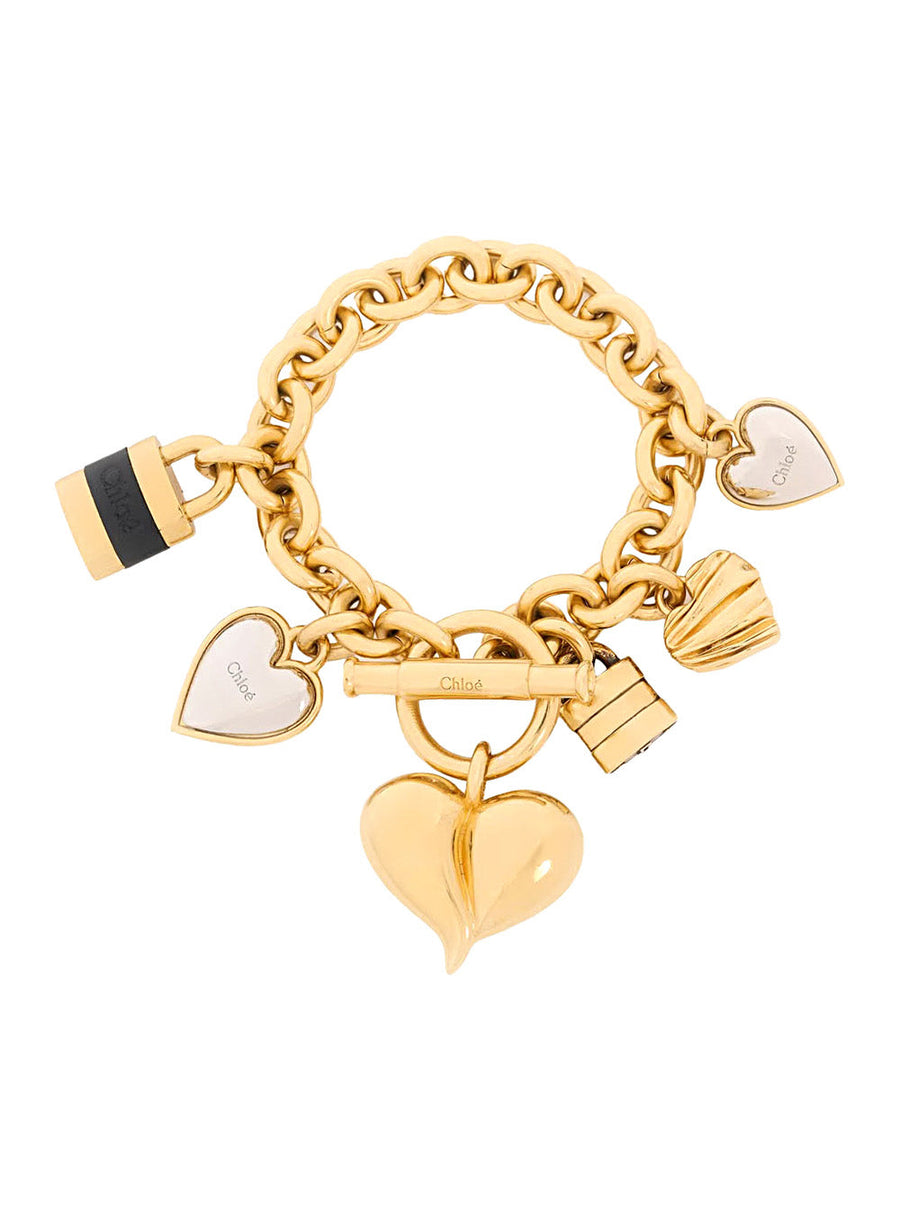 Chloé Padlock And Heart Pendant Charm Bracelet — Gold Brass Bracelets