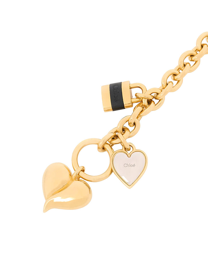 Chloé Padlock And Heart Pendant Charm Bracelet — Gold Brass Bracelets