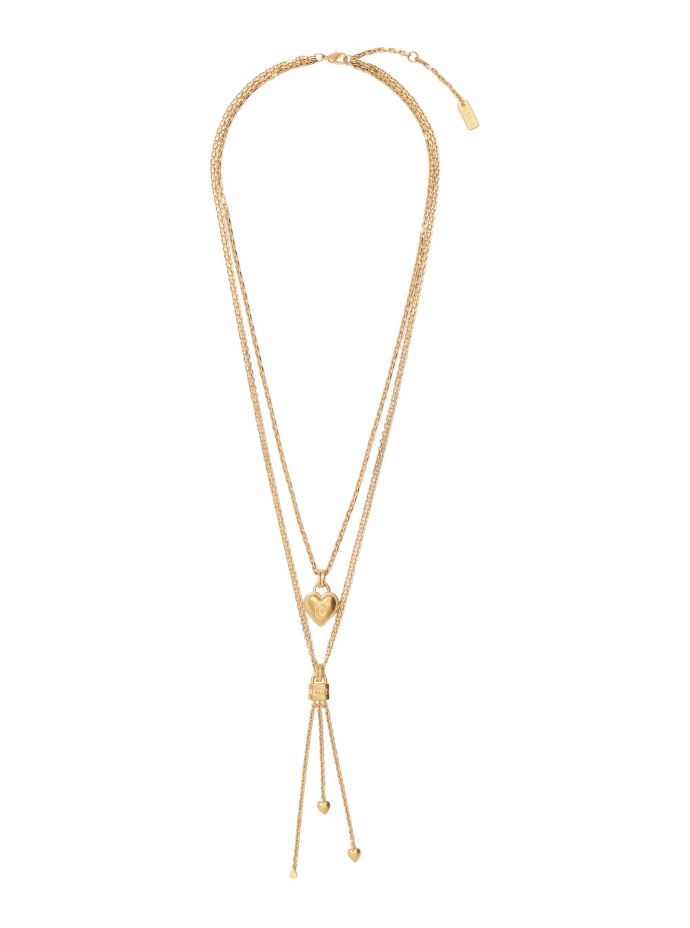 Chloé Layered Chain With Logo Pendant And Padlock Necklace — Gold Brass Necklaces