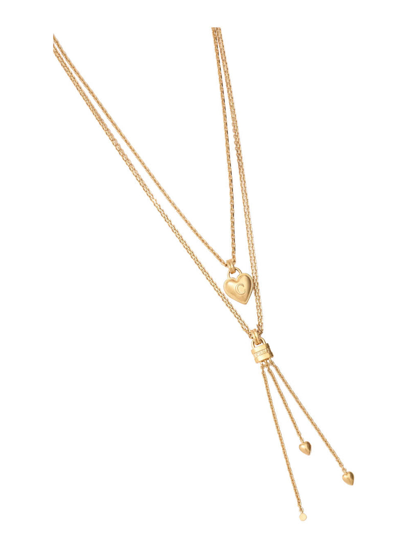 Chloé Layered Chain With Logo Pendant And Padlock Necklace — Gold Brass Necklaces