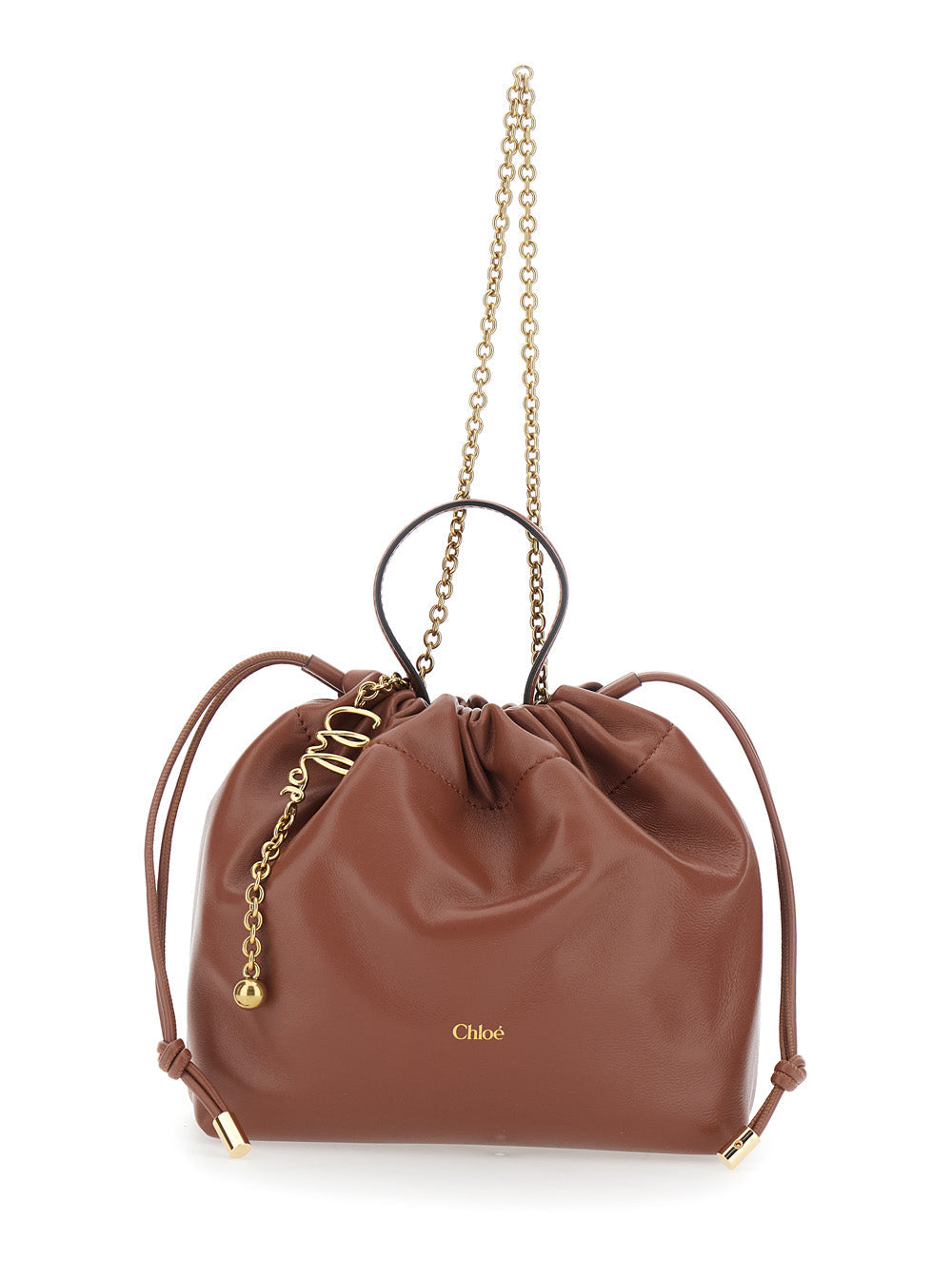 Chloé Leather Drawstring Shoulder Bag — Brown Lamb