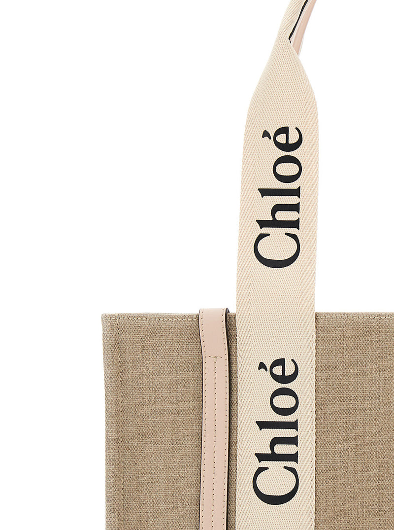 Chloé Medium Woody Tote Bag — Beige Linen