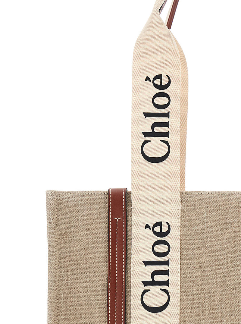 Chloé Woody Tote Bag — Beige Linen