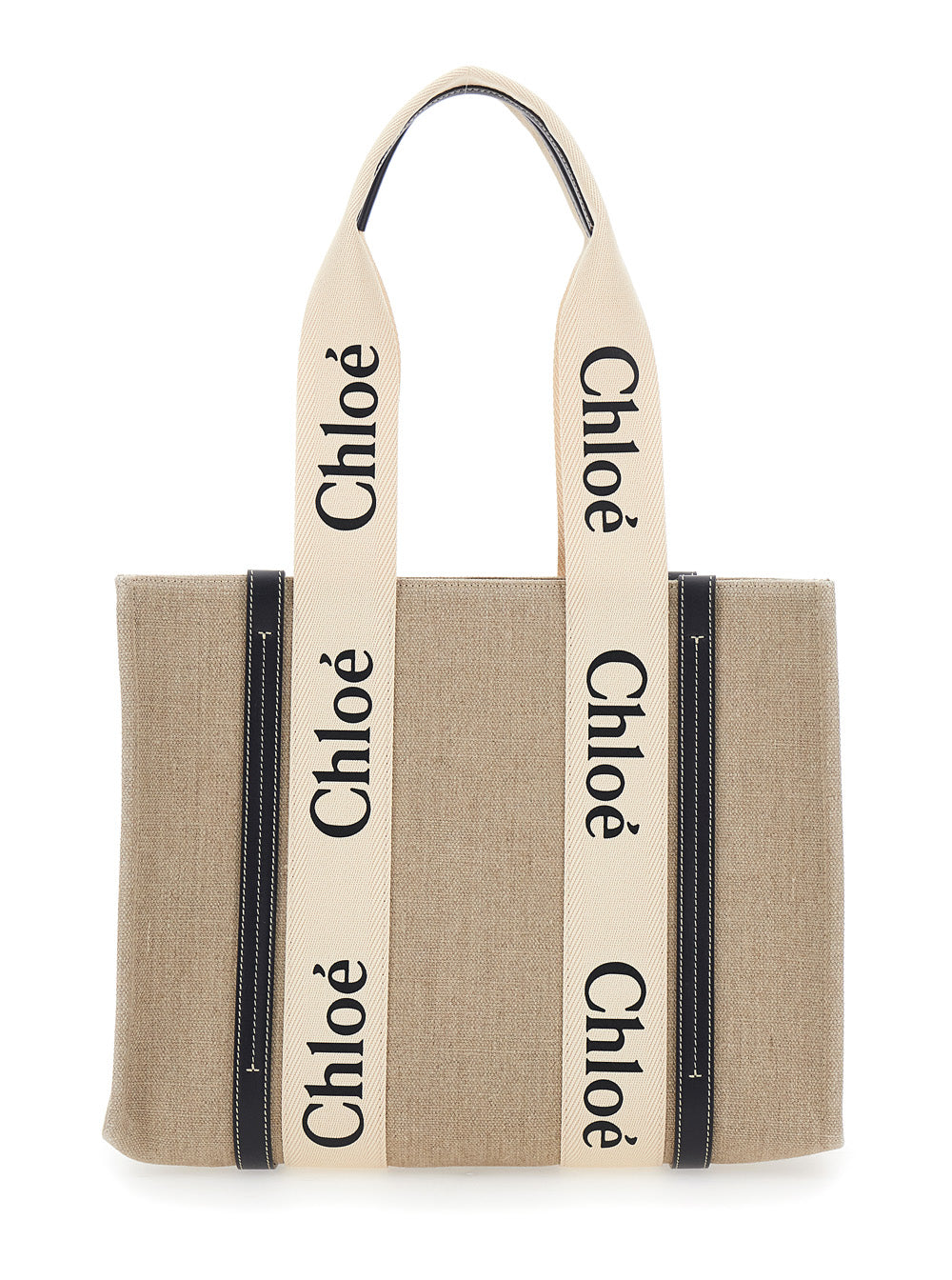 Chloé Logo-Printed Linen Tote Bag — Beige