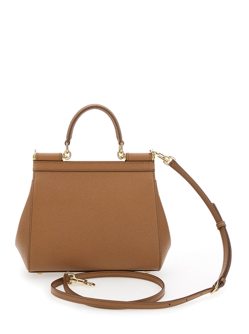 Dolce & Gabbana Sicily Top Handle Bag — Brown Leather
