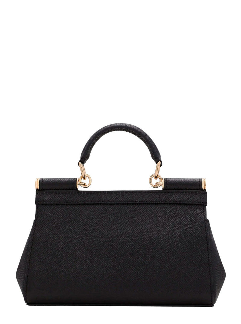 Dolce & Gabbana Sicily Top Handle Bag — Black Grained Leather