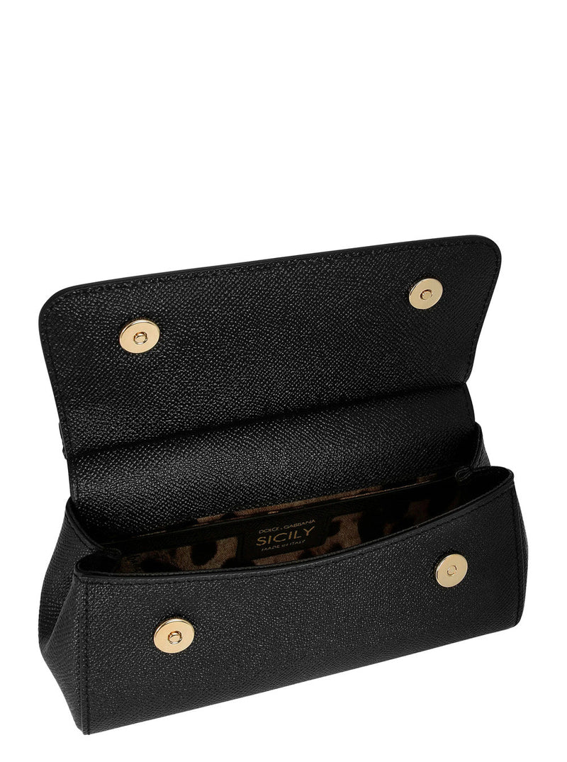 Dolce & Gabbana Sicily Top Handle Bag — Black Grained Leather