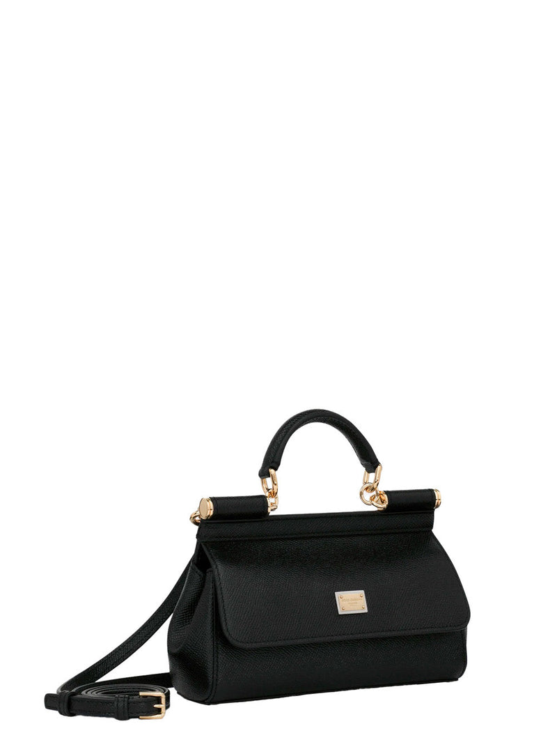 Dolce & Gabbana Sicily Top Handle Bag — Black Grained Leather