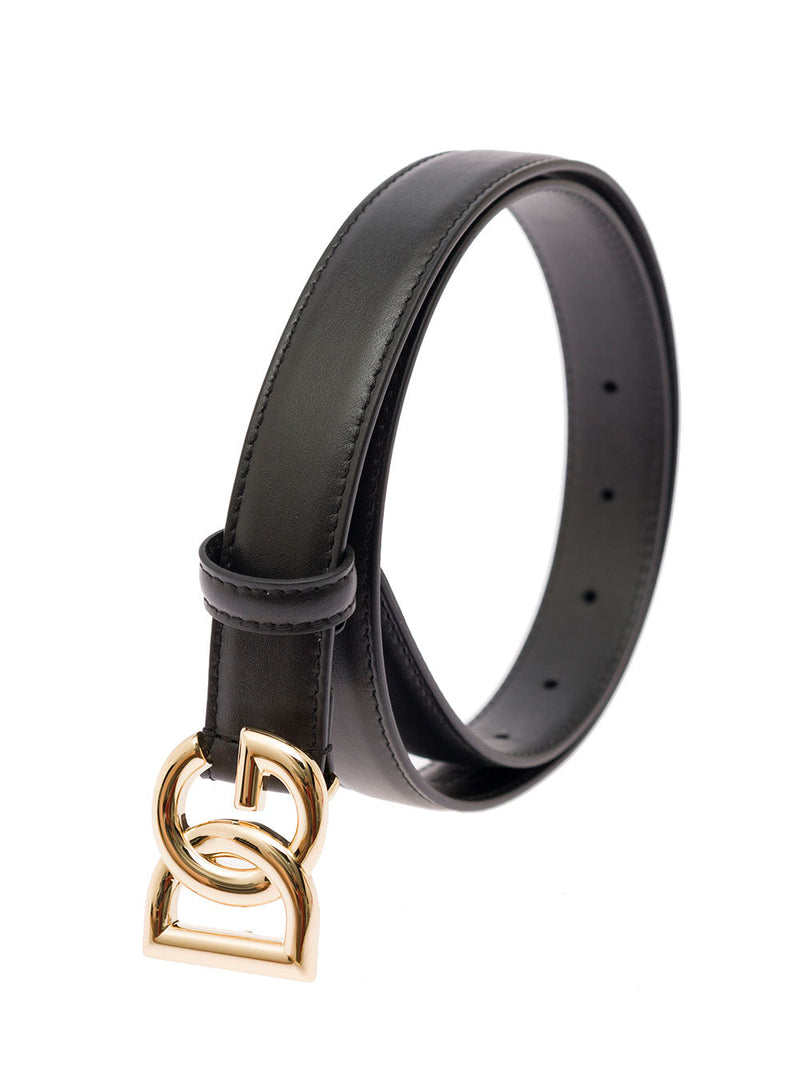 Dolce & Gabbana Leather With Dg Logo Buckle Belt — Black Calf