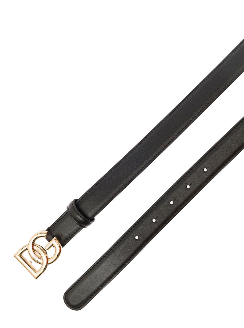 Dolce & Gabbana Leather With Dg Logo Buckle Belt — Black Calf