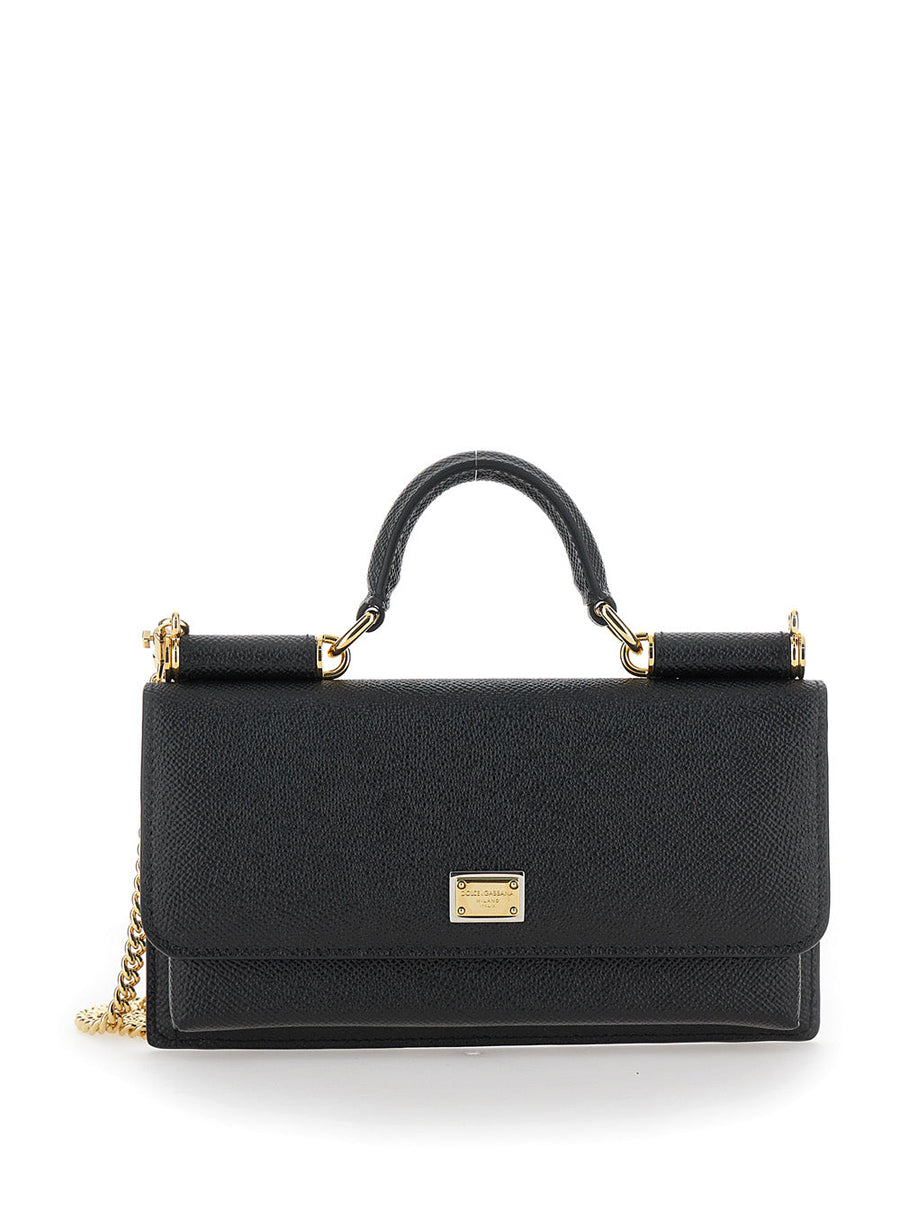 Dolce & Gabbana Grained Leather Top Handle Bag — Black Calf