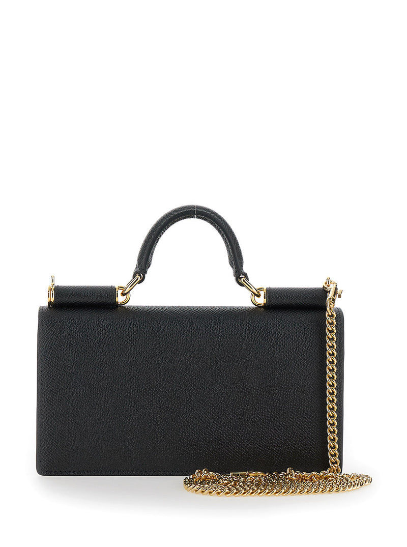 Dolce & Gabbana Grained Leather Top Handle Bag — Black Calf