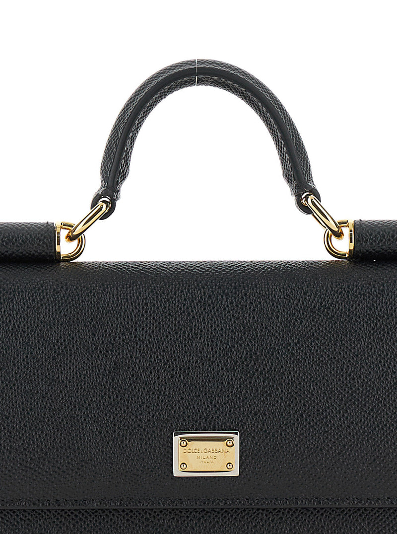 Dolce & Gabbana Grained Leather Top Handle Bag — Black Calf