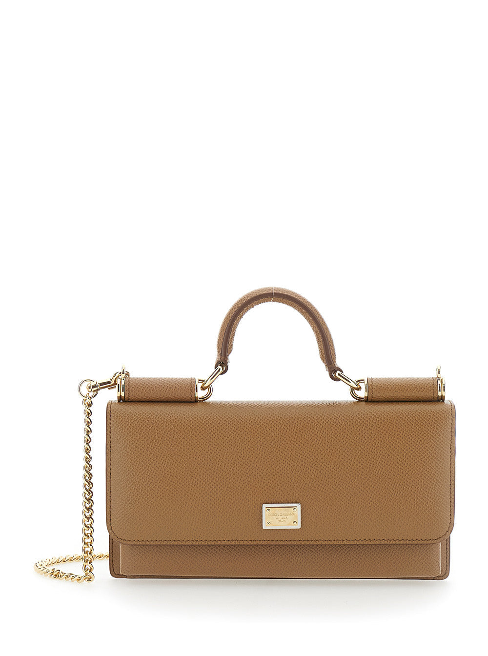 Dolce & Gabbana Saffiano Leather Top Handle Bag — Brown