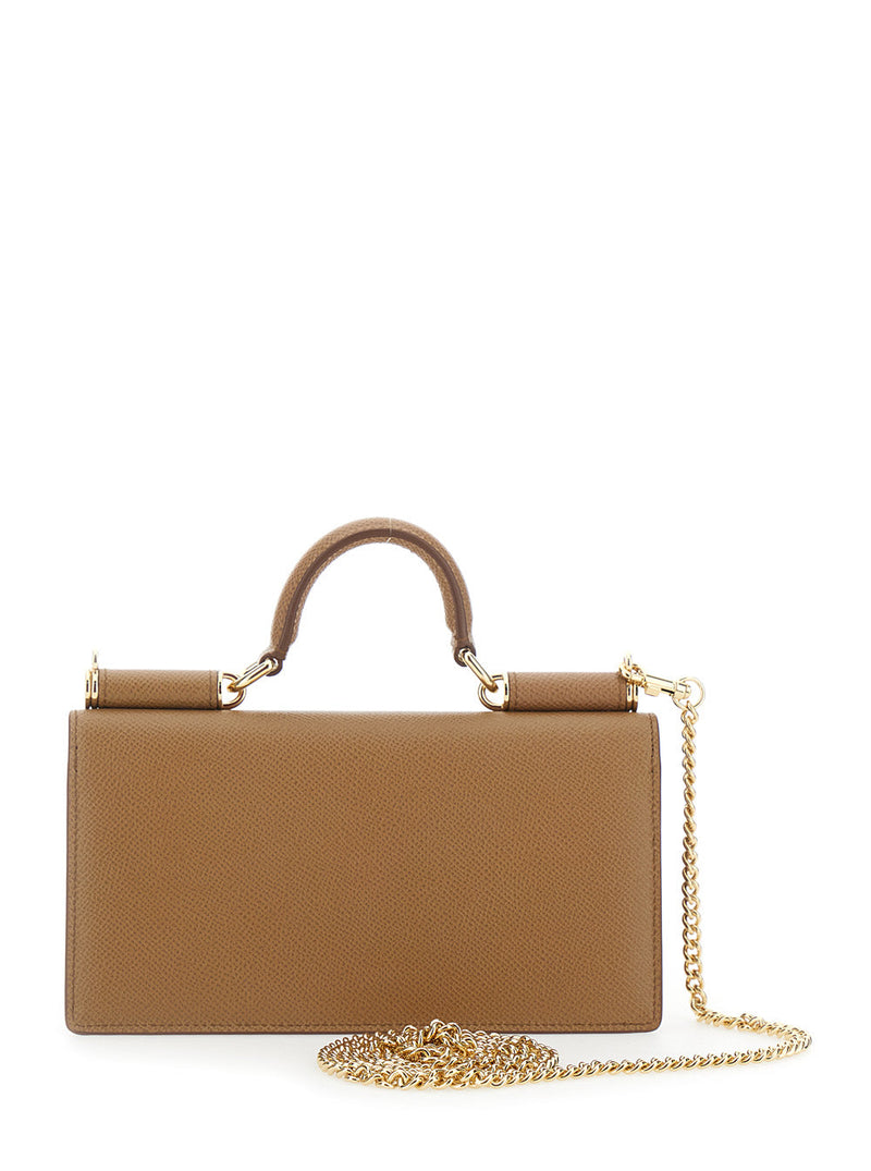 Dolce & Gabbana Saffiano Leather Top Handle Bag — Brown