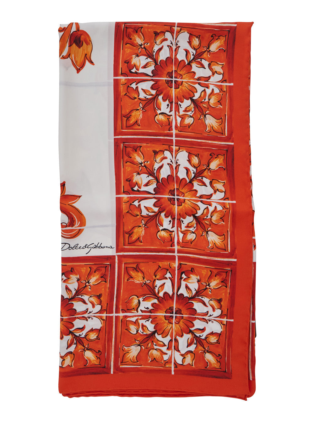 Dolce & Gabbana Majolica-Print Silk Scarf — Orange Scarfs