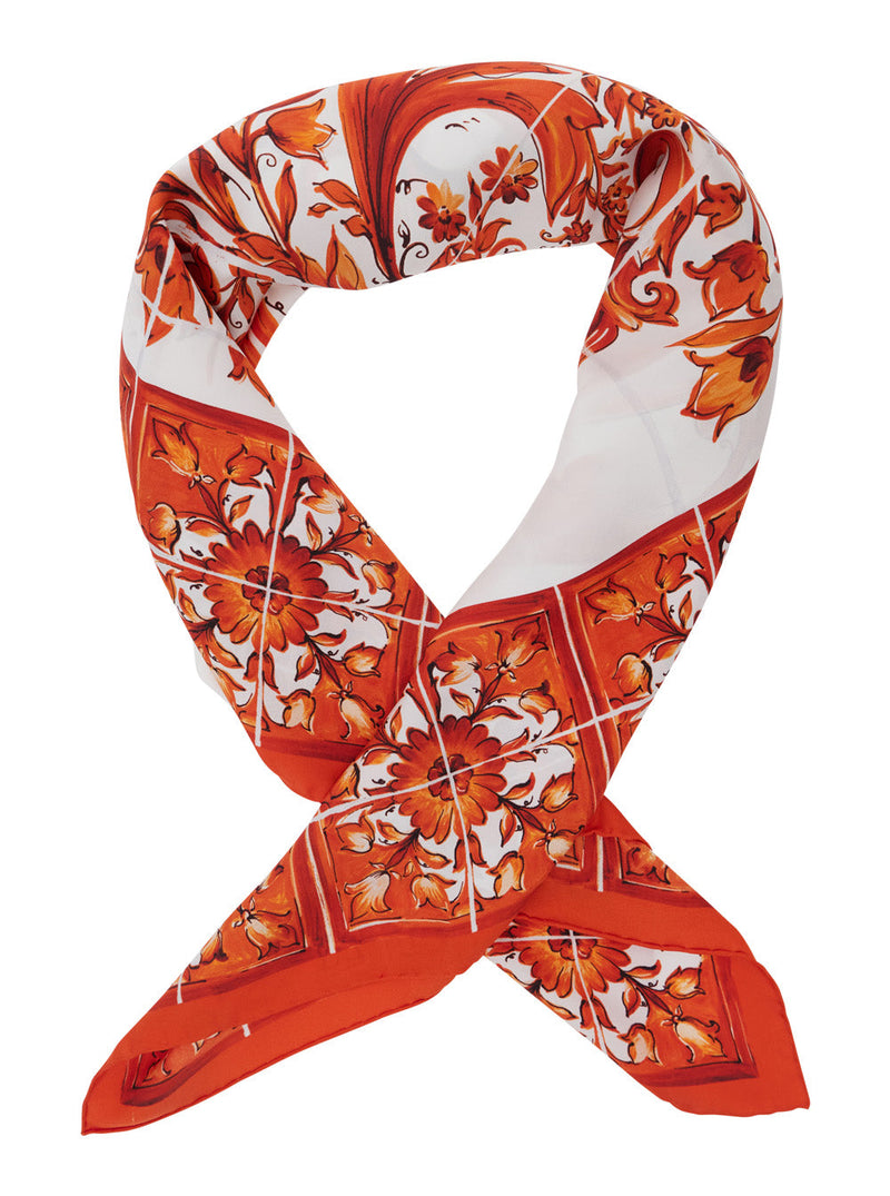 Dolce & Gabbana Majolica-Print Silk Scarf — Orange Scarfs